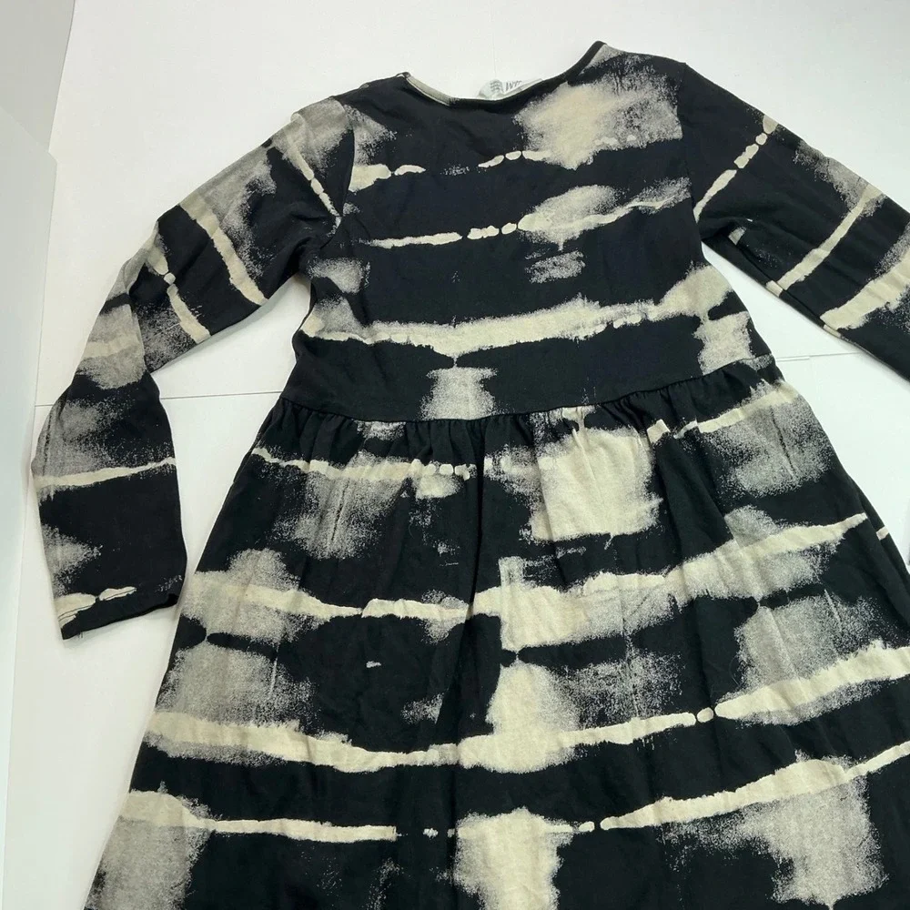 H&M Black Acid Wash Stripe Dress Kids Size 8/10 Long Sleeve Cotton Skater